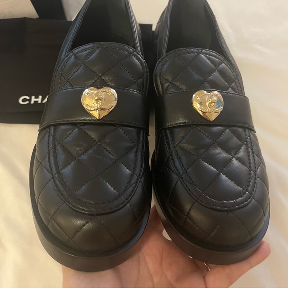 New Chanel Classic Quilted Moccasin Loafers w/ Gold CC Heart Size 40 (US 9.5-10) - Picture 3 of 14